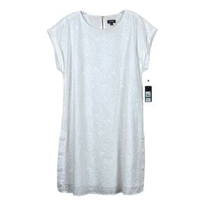 Jones New YorkPetite Cotton Eyelet Shift Dress Cap-Sleeve White PL